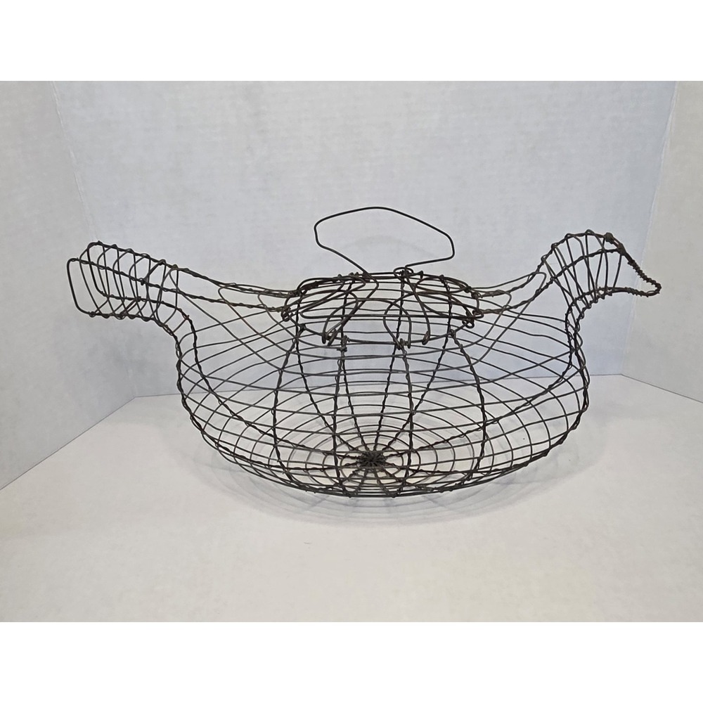 Vintage Chicken Shape Wire Egg Basket With Handles